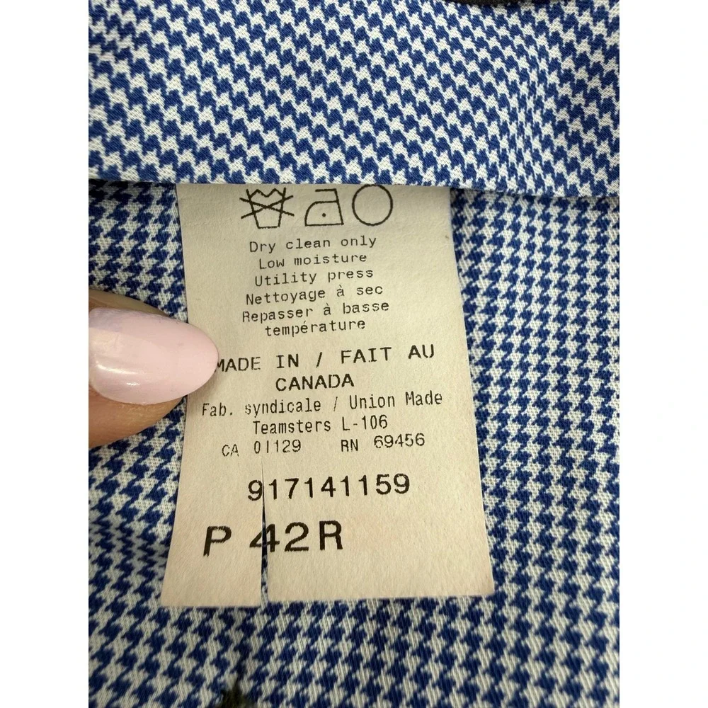 Hart Schaffner‎ Marx Dress Pants Mens 42R Gray Blue Plaid Pleated Cuffed Wool